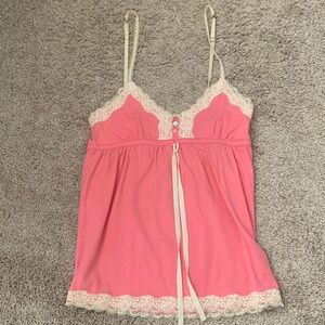Pink and Cream Lace Trim Cami Top